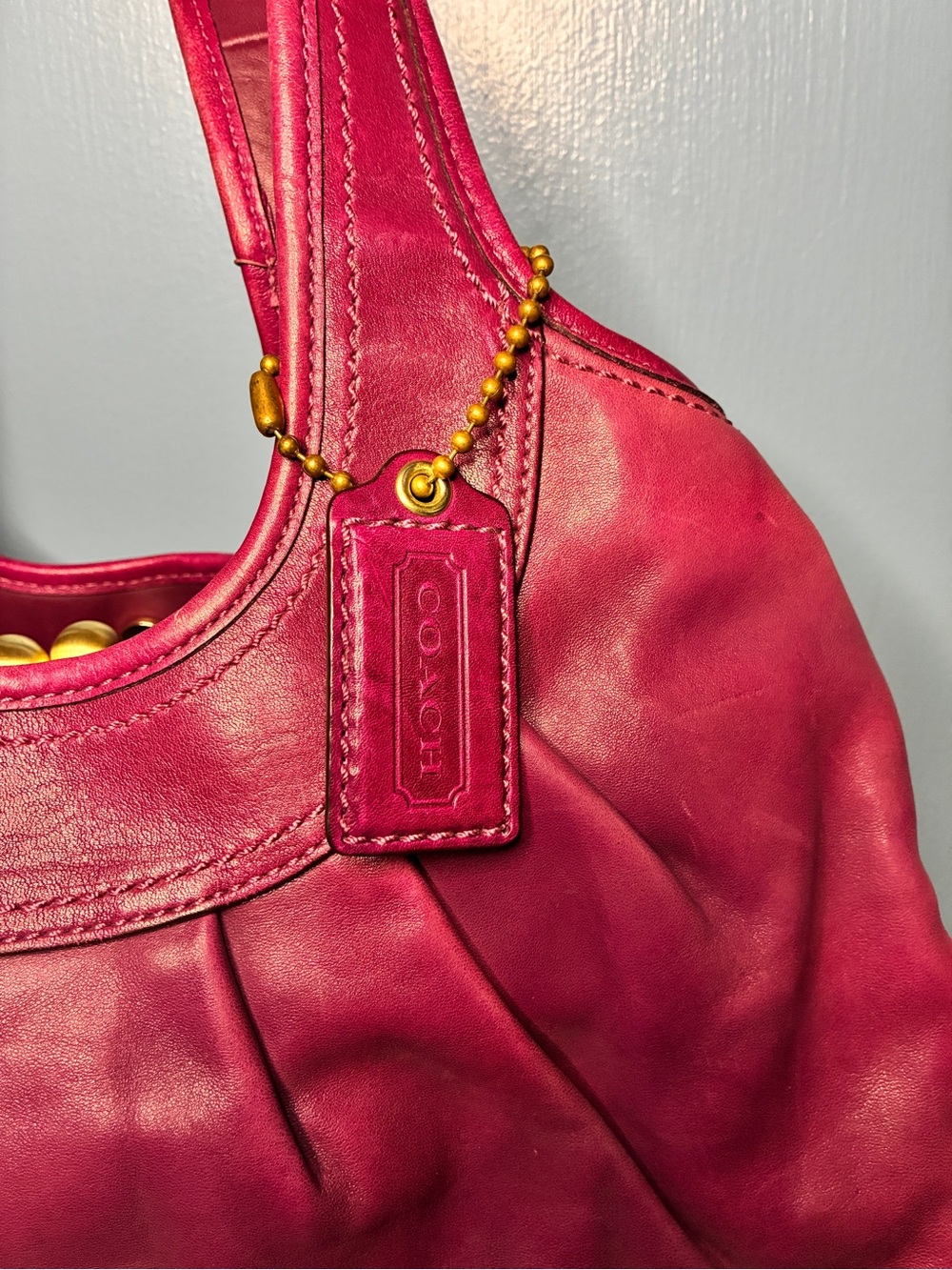 Coach Vintage Ergo Pleated Fuchsia Leather Hobo Frame Satchel bag